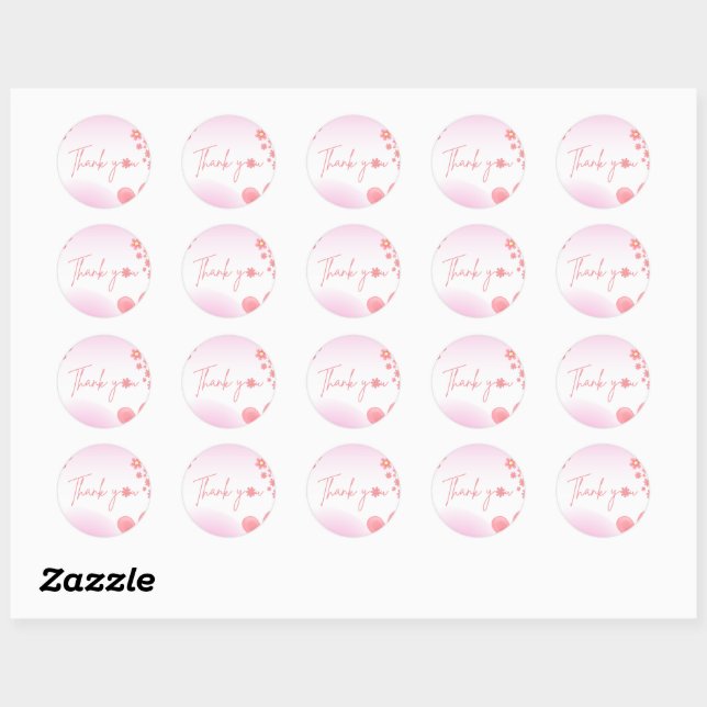 Sticker Rond Fleur de marguerite rose simple merci baby shower (Feuille)