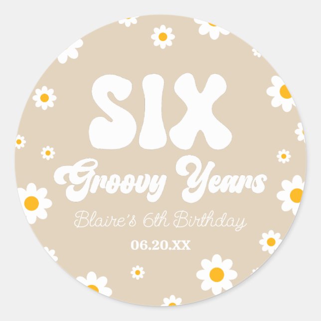 Sticker Rond Fleur de marguerite Six années Super 6e fête d'ann (Devant)