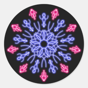 Sticker Rond Fleur de néon bleu et rouge