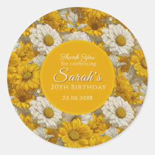Sticker Rond Fleur de Pâquerette Fête d'anniversaire 30 ans Jau