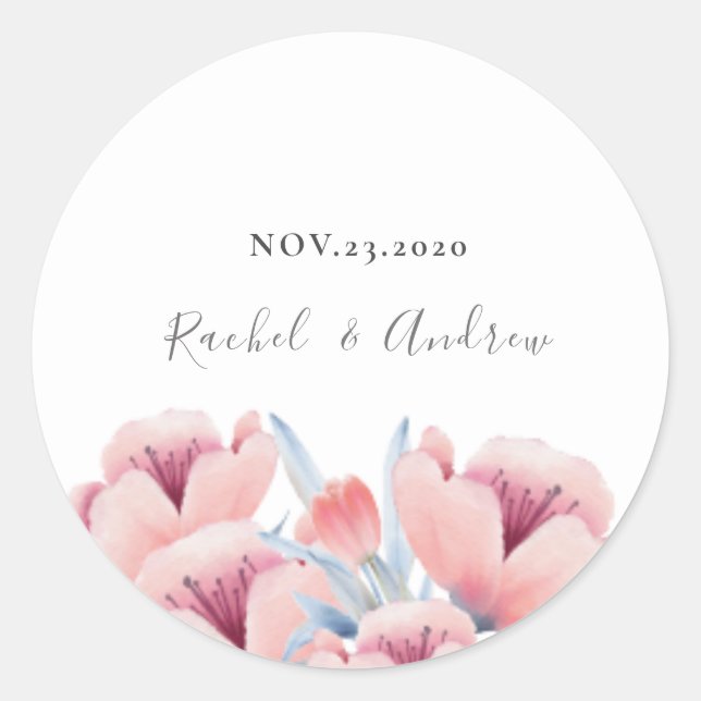 Sticker Rond Fleur de pêche | Enveloppe Faire-part de mariage f (Devant)