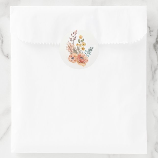 Sticker Rond Fleur de Pêche et Rose  (Sac)