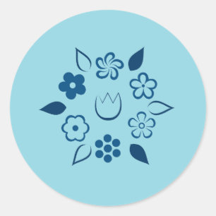 Sticker Rond Fleur de printemps bleu foncé de la flore lunaire