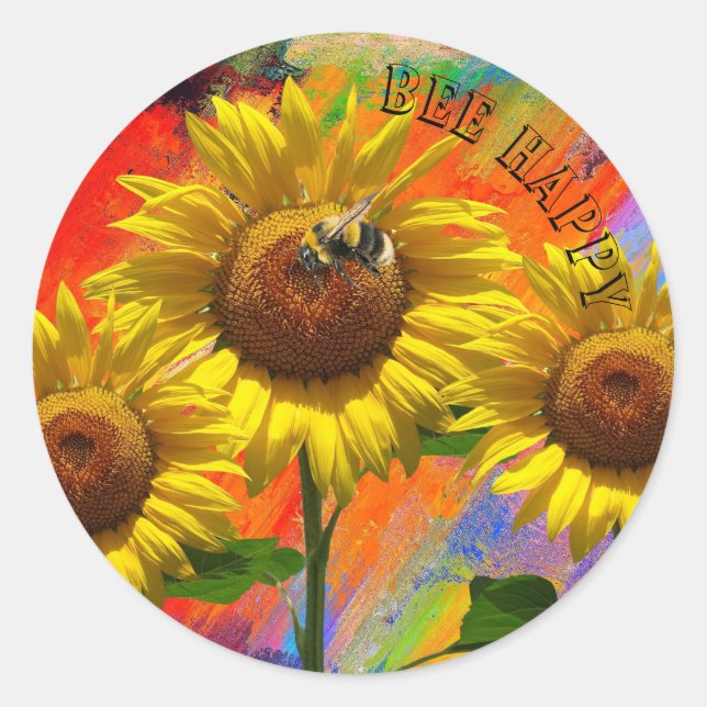 Sticker Rond Fleur de soleil colorée (Devant)