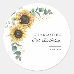 Sticker Rond Fleur de soleil florale Eucalyptus 60e fête d'anni
