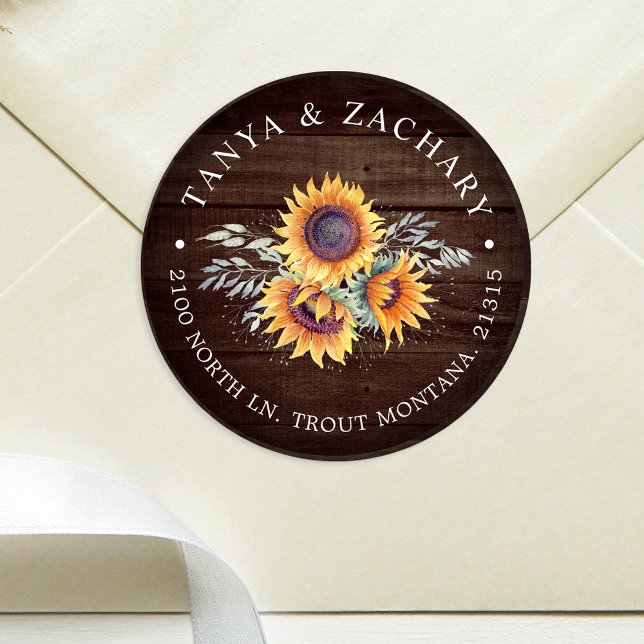 Sticker Rond Fleur de soleil rustique | Adresse de retour (Créateur téléchargé)