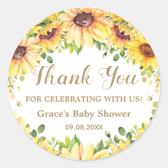 Sticker Rond Fleur de tournesol Favoriser Baby shower nuptial A (Devant)