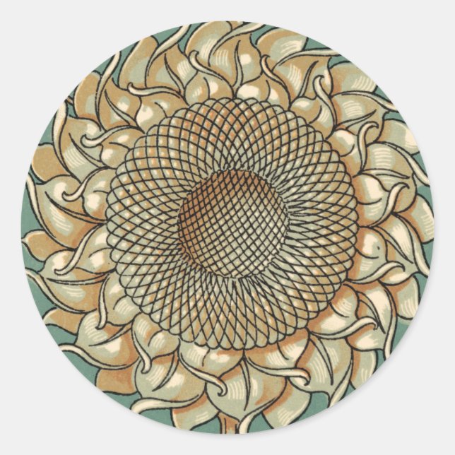Sticker Rond Fleur de tournesol sur Arrière - plan bleu-vert (Devant)