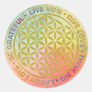 Sticker Rond Fleur de vie avec règles de vie