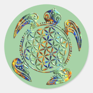 Sticker Rond Fleur de vie / Blume des Lebens - couleur tortue