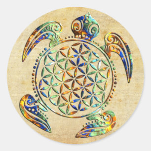 Sticker Rond Fleur de vie / Blume des Lebens - couleur tortue