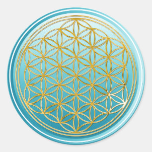 Sticker Rond Fleur de vie / Blume des Lebens - Cyan d'or