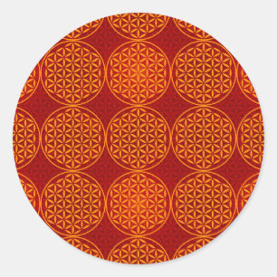 Sticker Rond Fleur de vie - motif de timbre - orange rouge