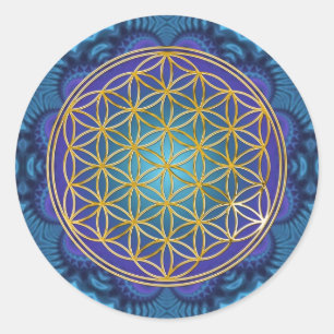 Sticker Rond Fleur de vie - or - fractale 1