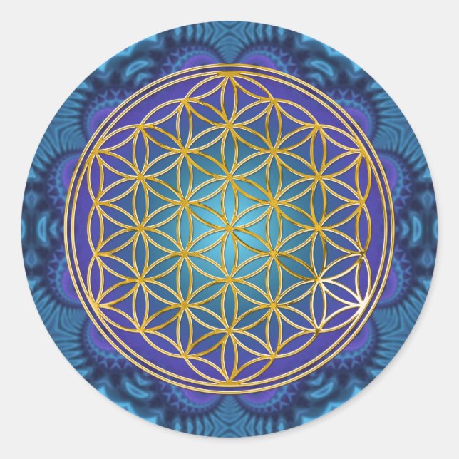 Sticker Rond Fleur de vie - or - fractale 1 (Devant)