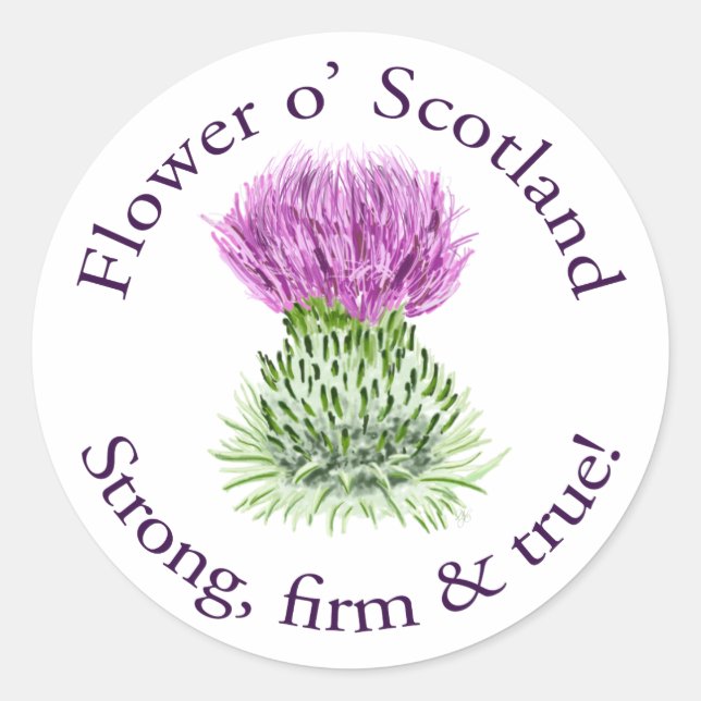 Sticker Rond Fleur d'Ecosse. Fort, ferme et vrai ! (Devant)