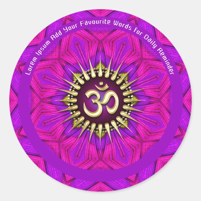 Sticker Rond Fleur d'énergie rose Fuchsia Om Mandala (Devant)