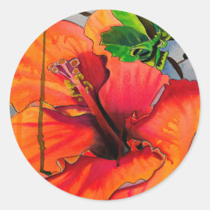 Sticker Rond Fleur d'Hibiscus du néon tropical