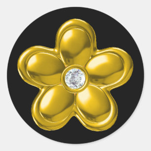 STICKER ROND FLEUR D'OR AVEC DIAMONDE
