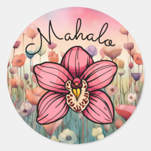 Sticker Rond Fleur d'orchidée de Merci Mahalo