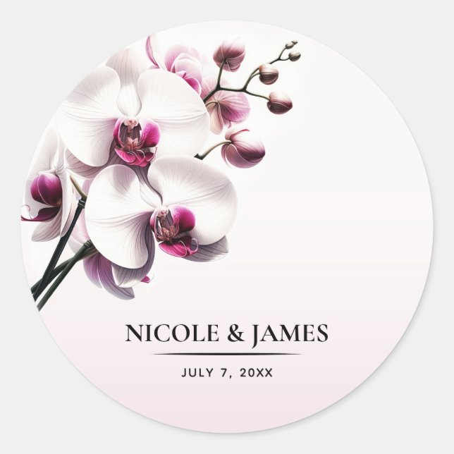 Sticker Rond Fleur d'orchidée rose et blanc Mariage (Devant)