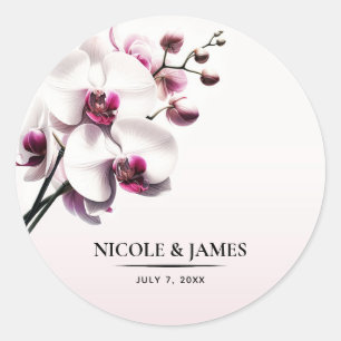 Sticker Rond Fleur d'orchidée rose et blanc Mariage