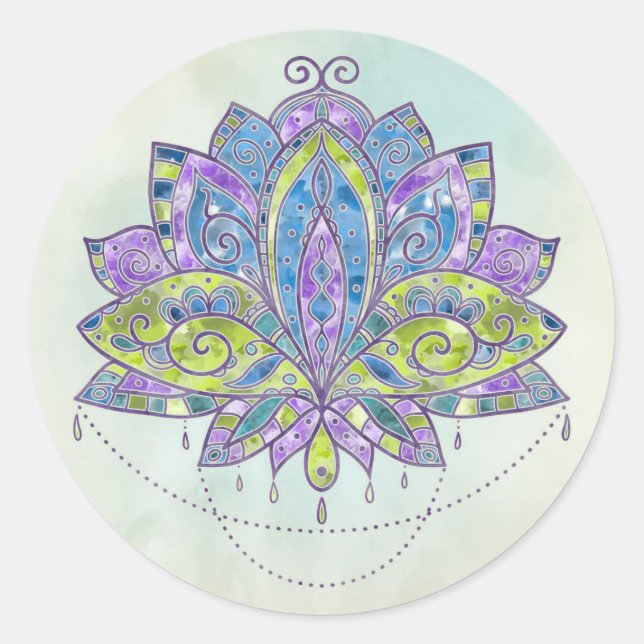 Sticker Rond Fleur douce élégante d'aquarelle Lotus/lis (Devant)
