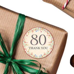 Sticker Rond Fleur élégante 80 ans Fête Florale 80e anniversair