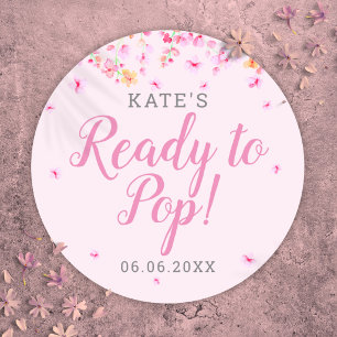 Sticker Rond Fleur Élégante Prête à Éclore Baby Shower Rose