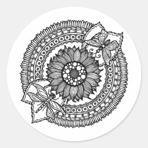 Sticker Rond Fleur En Mandala