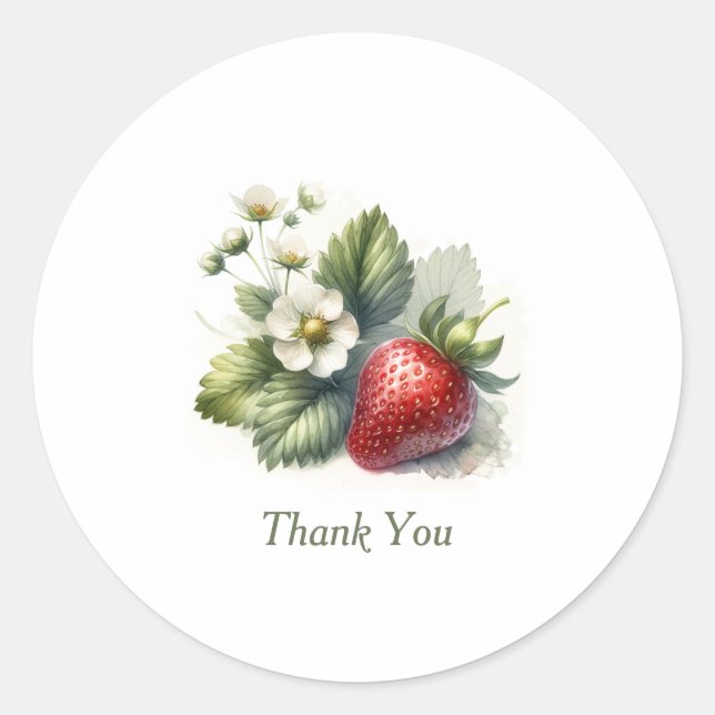 Sticker Rond Fleur et fraise, Merci (Devant)
