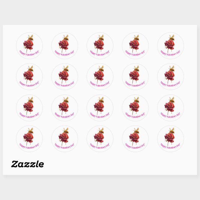 Sticker Rond Fleur et miel Heureuse Sainte-Valentin personnalis (Feuille)