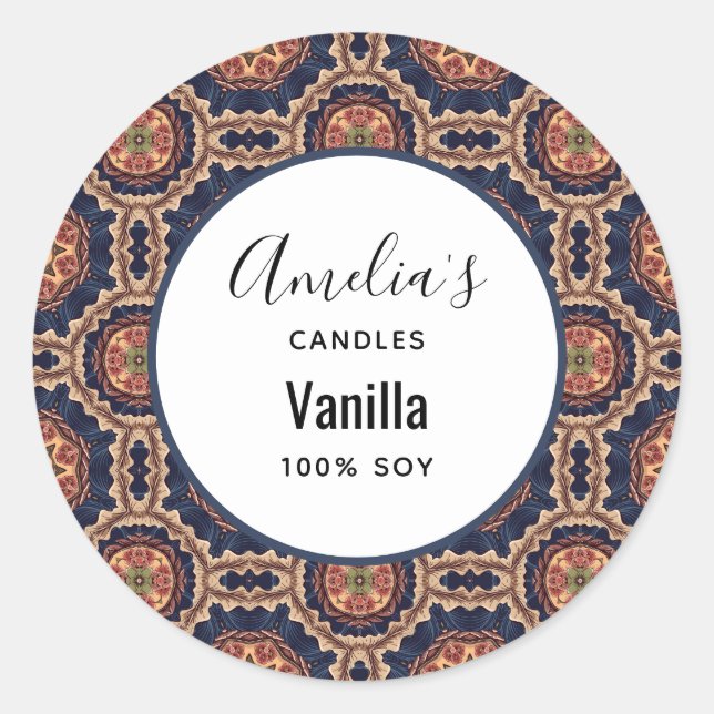 Sticker Rond Fleur et Motif Star Shapes - Bougie Business (Devant)