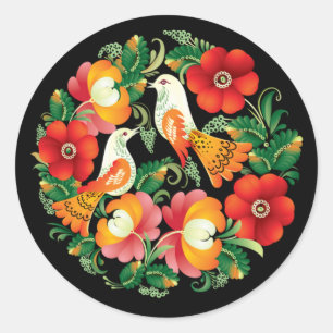 Sticker Rond Fleur et oiseau hongrois d'OPUS