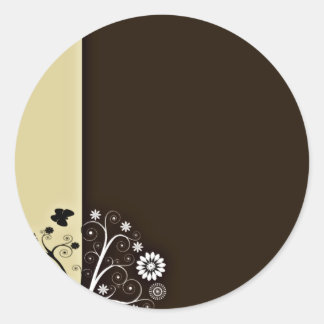 Sticker Rond Fleur et papillons noirs et blancs