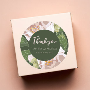 Sticker Rond Fleur et verdure luxuriante Élégante