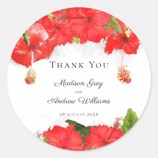 Sticker Rond Fleur exotique d'Hibiscus rouge Art Merci