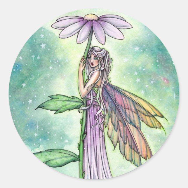 Sticker Rond Fleur Fairy in Green Garden par Molly Harrison (Devant)