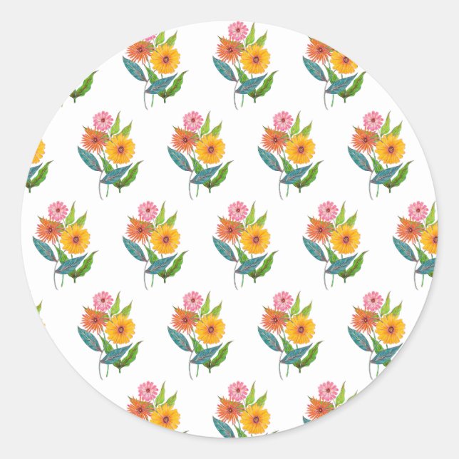 Sticker Rond Fleur Fleur sauvage artistique Zinnia (Devant)
