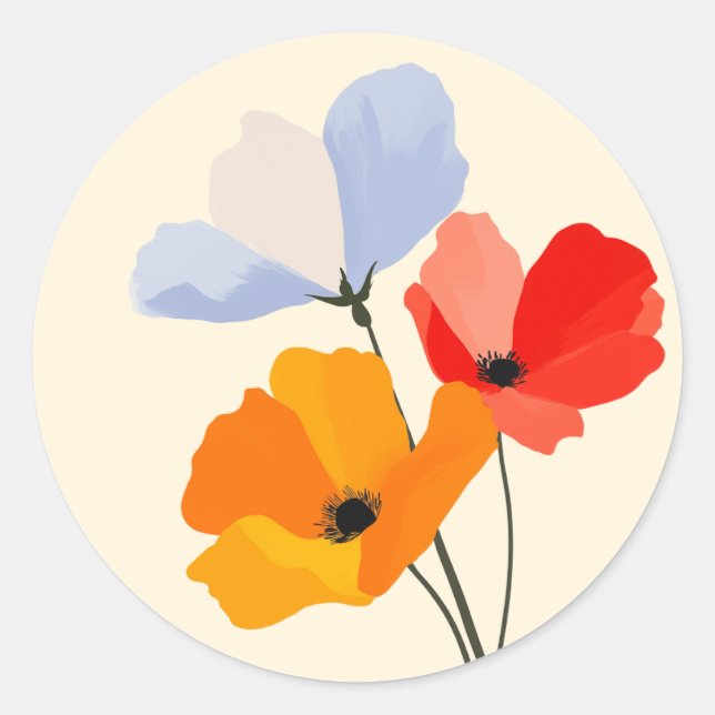 Sticker Rond Fleur florale de pavot coloré (Devant)