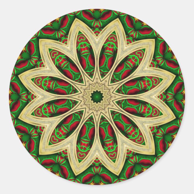 Sticker Rond Fleur géométrique vert rouge or de vacances Tribal (Devant)