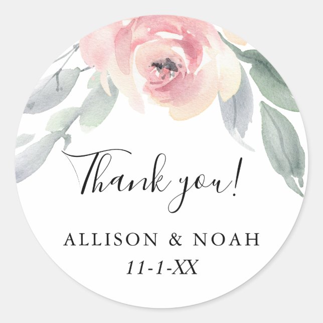 Sticker Rond Fleur gris rose pâle, floral sobre et élégant (Devant)