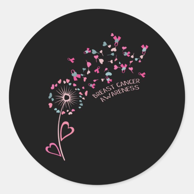 Sticker Rond Fleur He Ribbon Daisy Dandelion Cancer du sein Awa (Devant)