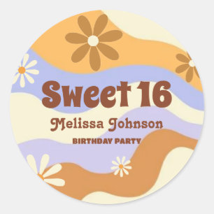 Sticker Rond Fleur hippie colorée Retro Super Sweet 16