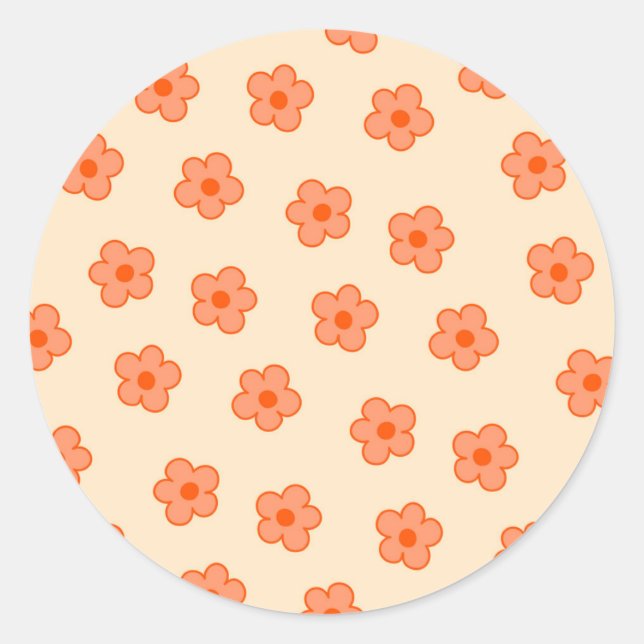 Sticker Rond Fleur Hippie Orange Peach Preppie (Devant)