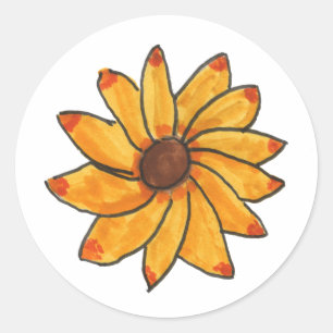 Sticker Rond Fleur Jaune Rouge Orange Main Tirée