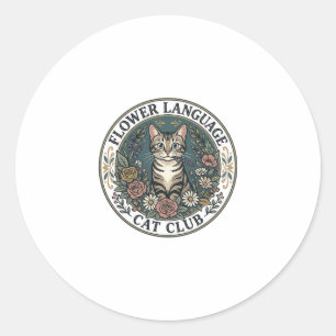 Sticker Rond Fleur Langage Chat Chat Graphique Tee Art - Fleur 