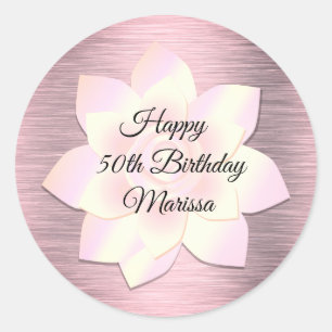 Sticker Rond Fleur Lotus Rose Blush Élégante Anniversaire