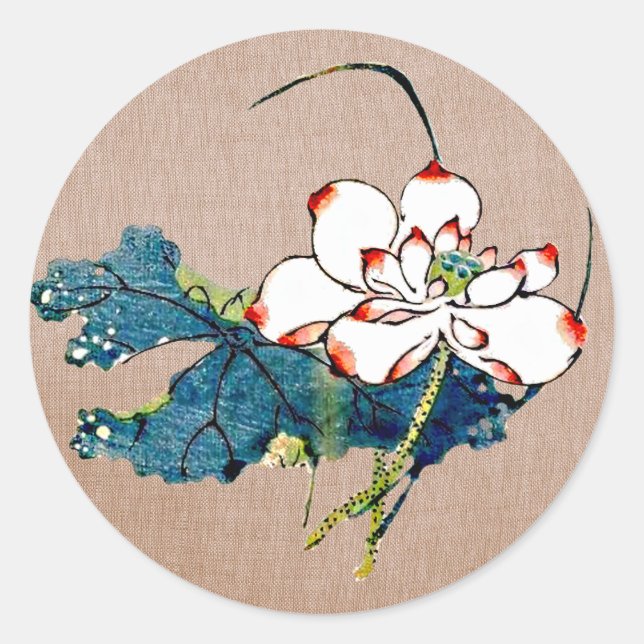 Sticker Rond Fleur Lotus vintage (Devant)