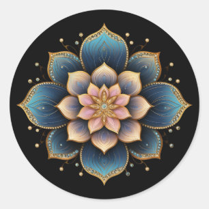 Sticker Rond Fleur Mandala Lotus aux cristaux étincelants